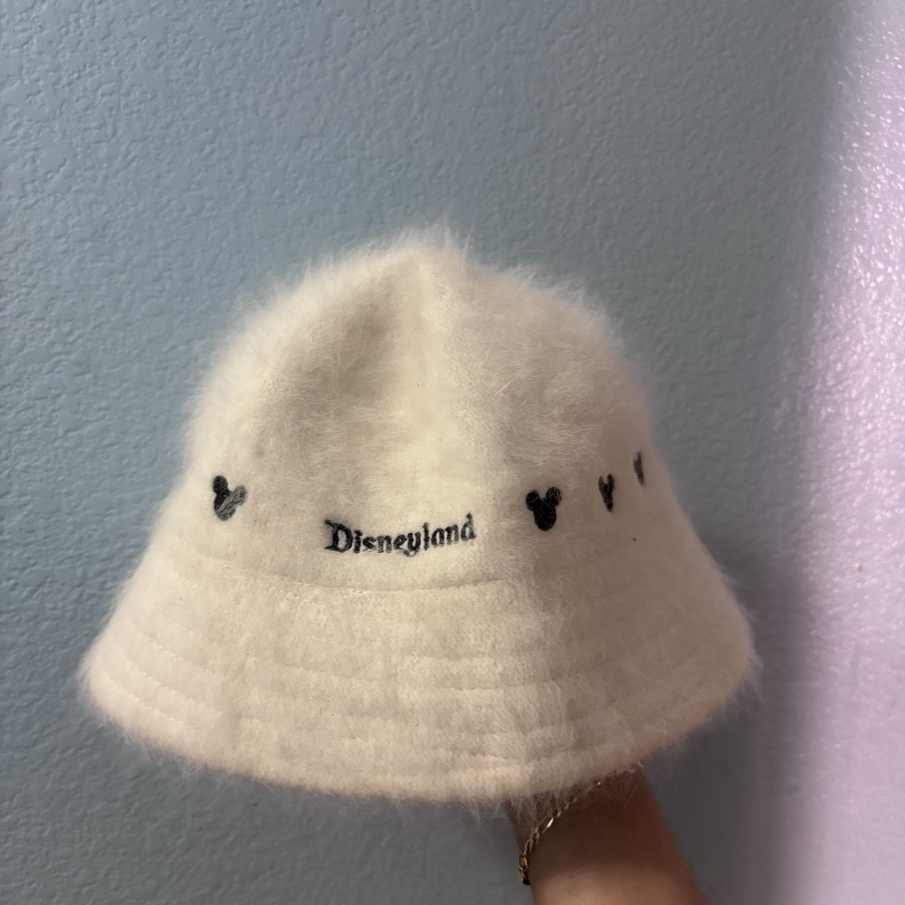 Disneyland Resort Bucket Hat Rabbit Hair Wool Cream Mickey Icons One Size